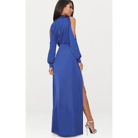 Navy High Neck Double Extreme Split Maxi Dress - Picture 2 of 8